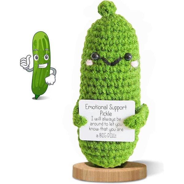 ruifengsheng Emotional Support Pickle, Handmade Emotional Pickled Cucumber Gift with Positive Card Creative Cute Wool Inspirational Pickle Crochet Doll Plush for Friends Party Christmas(Light Green)