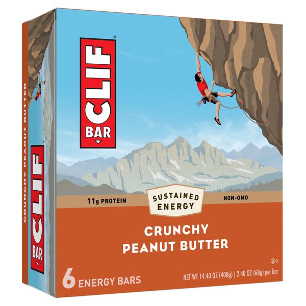 Clif Bar - Crunchy Peanut Butter - Made with Organic Oats - 11g Protein - Non-GMO - Plant Based - Energy Bars - 2.4 oz. (6 Pack)