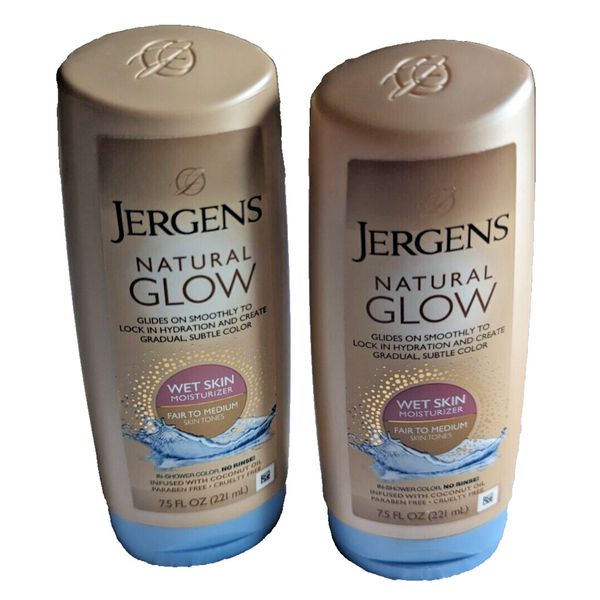 2 Pack Jergens Natural Glow Wet Skin Moisturizer Fair to Medium Skin Tone 7.5 oz