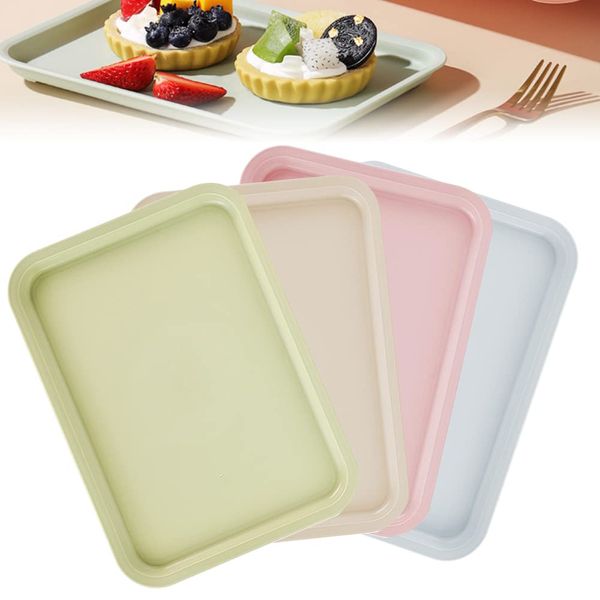 QUCUMER 4 Pcs Serving Trays, 9.7x6.9inch Plastic Tray Rectangular Fast Food Trays Dinner Tray Cafeteria Serving Tray Food Drinks Trays for Serving Drinks Snacks Fruit Dessert Cookie