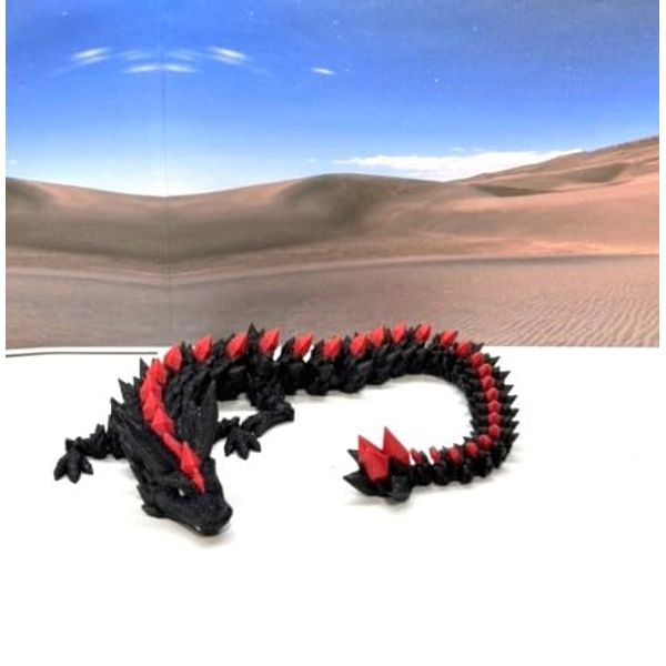 3D Printed Dragon, Black and Red Articulated Crystal Dragon, Home Office Decor Executive Desk Toys, Fidget ADHD Toy for Autism/ADHD - D022-DR