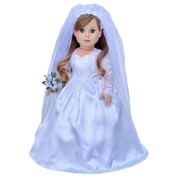 DreamWorld Collections - Princess Kate - 4 Piece 18 inch Doll Outfit - Royal Wedding Dress with White Shoes and Tulle Veil - (Doll Not Included)