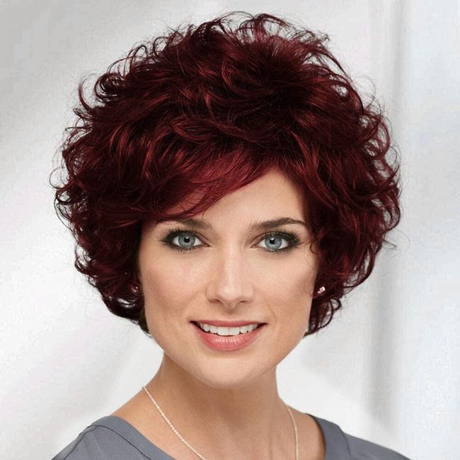 Frauen kurze Locken Burgund rote Perücke weiche synthetische hitzebeständige Haar Alternative volle Perücke für die tägliche Party