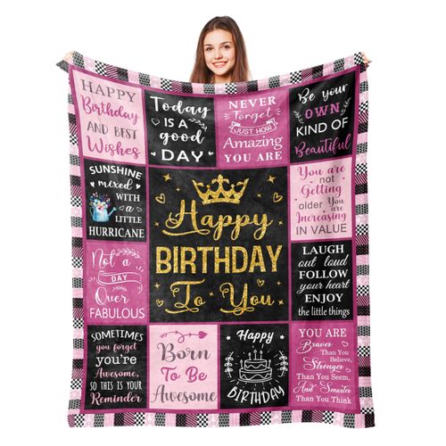 Lcobion Birthday Gifts for Women, Birthday Gifts for Woman Friendship, Gifts for Women Birthday Unique, Happy Birthday Blanket 50" X 60" for Her Woman Mom Wife Grandma Sister Friends Girls