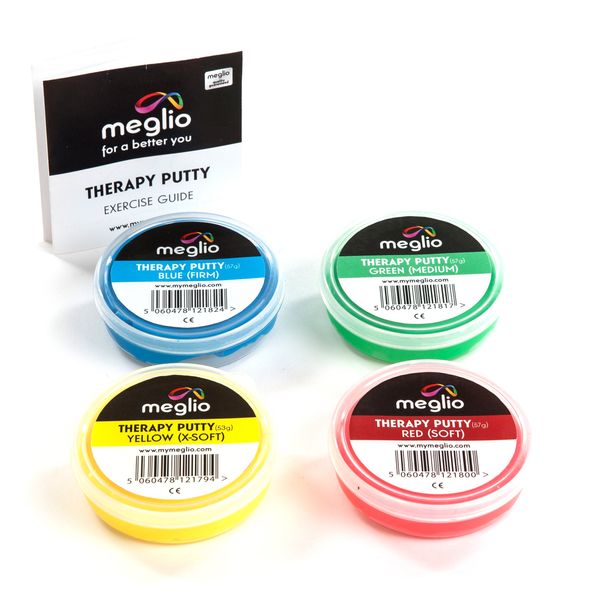 Meglio Therapy Hand Putty 57g, Clinical Grade putty for Hand Exercises, Helps Recovery and Rehabilitation, Strength Training and Stress Relief, Variable Resistances - Extra Light, Light, Medium & Firm