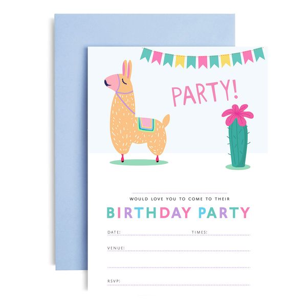 Huxters Llama Birthday Party Invitations with envelopes | 10 Pack | Children's Party invites | Pastel Colours | Party Llama | Llama Party A6 Invitations …