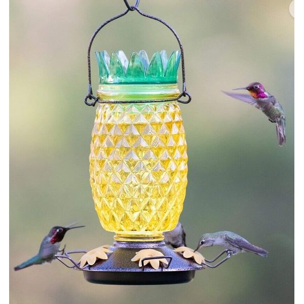 NEW! Perky-Pet Yellow Pineapple Top-Fill Glass Hummingbird Feeder – 28 oz