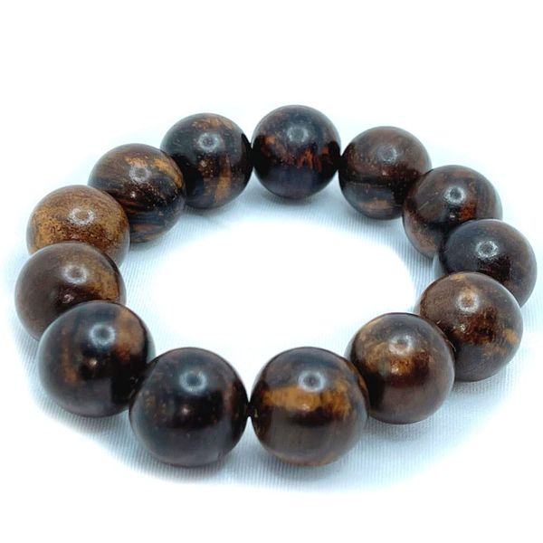 IFIX 14mm Black Wood Bead Bracelets Dark Brown Natural Wooden Bead Bracelets 7.8" long