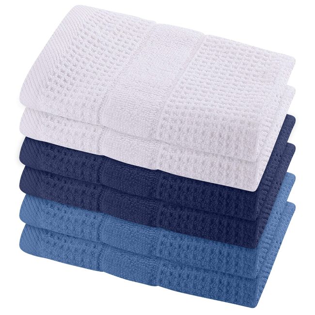 GREEN LIFESTYLE 12x12 inches Waffle Weave Washcloths 6 Pack, Soft, Durable, Highly Absorbent and Luxurious (Blue)