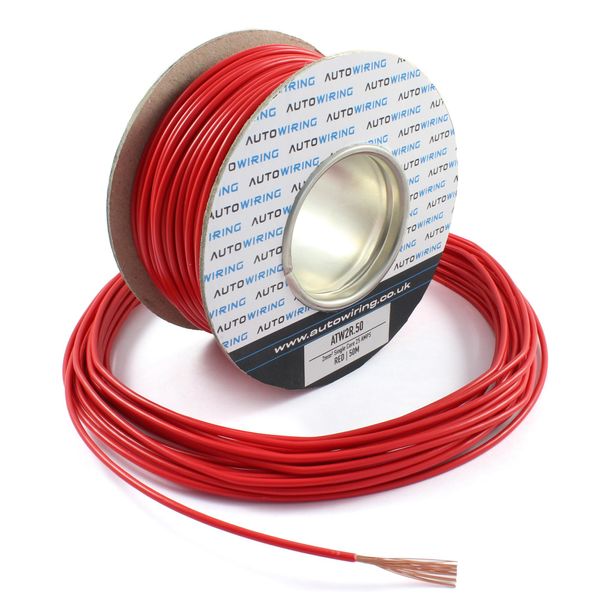 25 AMP Rated 2mm² Single Core Stranded Copper Cable 12v 24v Thin Wall Wire (10M 20M 50M 100M) (RED, 20M Coil)