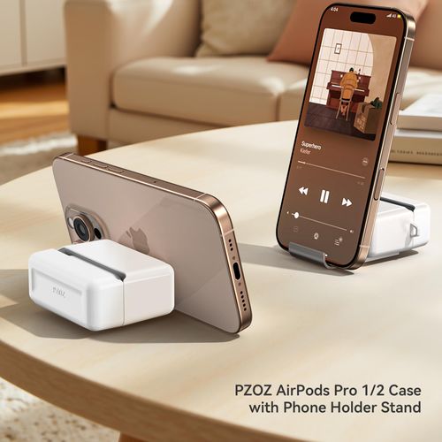PZOZ AirPods Pro 1/2 Case with iPhone Holder Stand - Compatible with AirPods Pro 1st/2nd Generation Case, Official Same Material, Shock Resistant, Full Protection, Wireless Charging