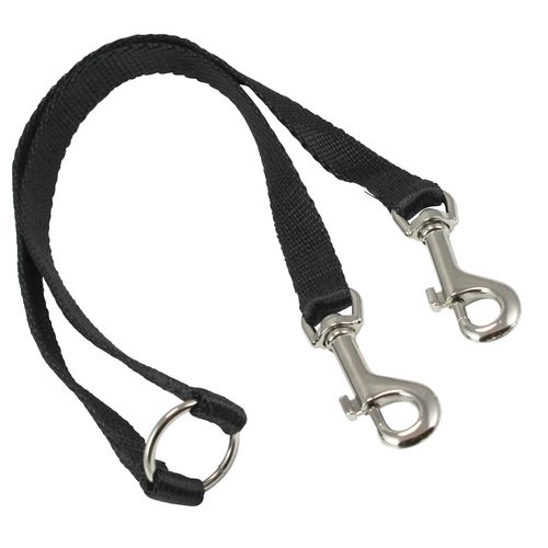 15" Nylon 2-Way Double Dog Leash - Two Dog Coupler Black 3 Sizes (Small: 5/16" Wide)