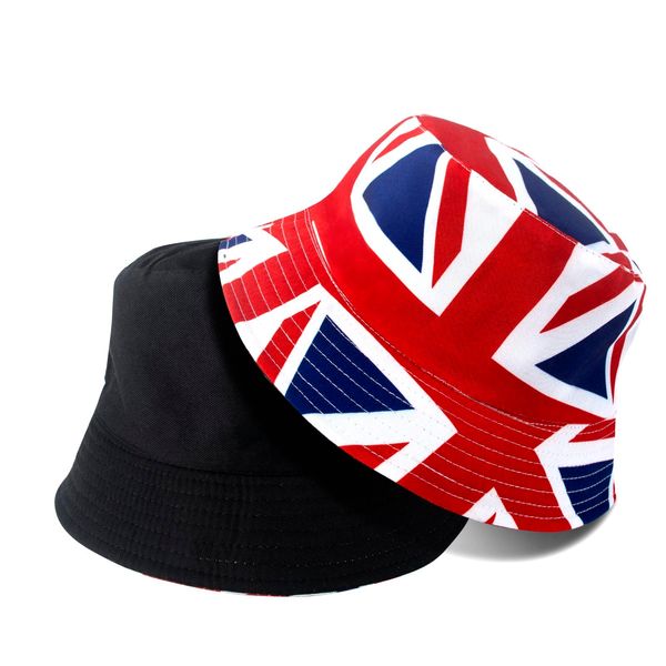 AWAVM 1PCS Union Jack Bowler Hats, Double-Side Reversible British Flag Bucket Hat for Coronation of King Charles III,Fade Resistant Sun Hat Perfect For Indoor Outdoor Parties and National Celebrations