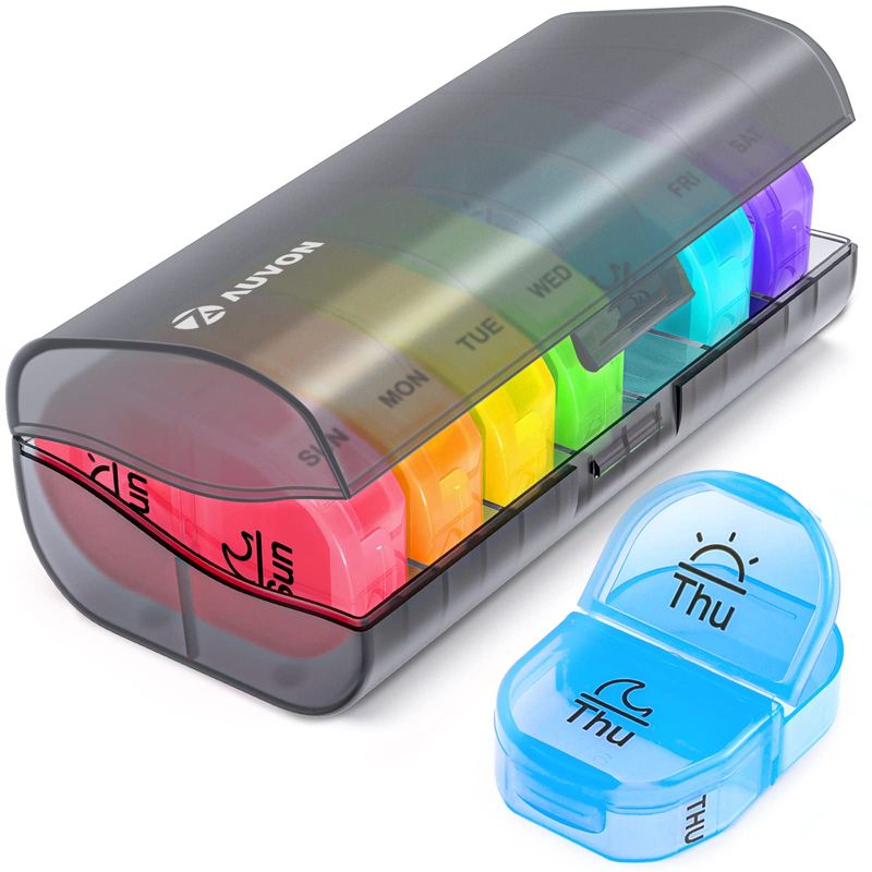 AUVON Pill Box 2 Times a Day, Weekly Pill Organizer AM PM with 7 Daily ...
