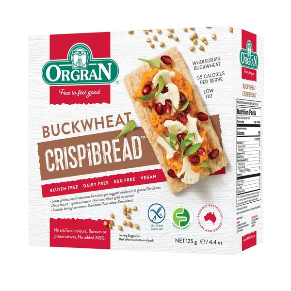 Orgran Gluten Free Toasted Buckwheat Crispibread | Organic Buckwheat Crispbread Vegan friendly made with purity | Egg-Free, Dairy-Free | Low Carb Crisp Bread Suitable for food allergies - Pack of 6