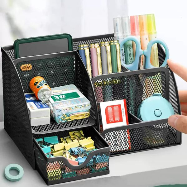 YartanXing Desk Organizer, Tabletop Storage, Steel Trinket Case, Drawer, Pen Holder, Stylish, Large Capacity Pen Holder, Metal, Stationery Storage, Remote Control, Storage, Desk, Stationery Storage Box, Remote Control Stand, Multifunction Rack, Pen Holder