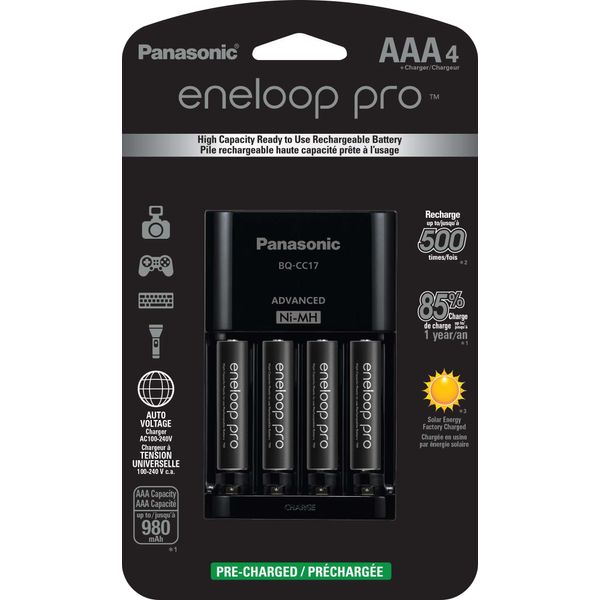 Panasonic K-KJ17K3A4BA Advanced Battery Charger Pack with 4 AAA Eneloop Pro High Capacity Ni-MH Rechargeable Batteries