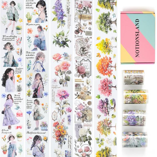 NOTIONSLAND 4 Rolls ästhetisches Washi Tape Set, PET Washi Tape, Multi-Muster dekoratives Washi Tape für Journaling, Bullet Journals, Planer, DIY-Handwerk