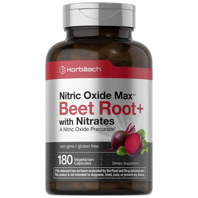 Nitric Oxide Beet Root Capsules | With Nitrates | 180 Count | by Horbaach