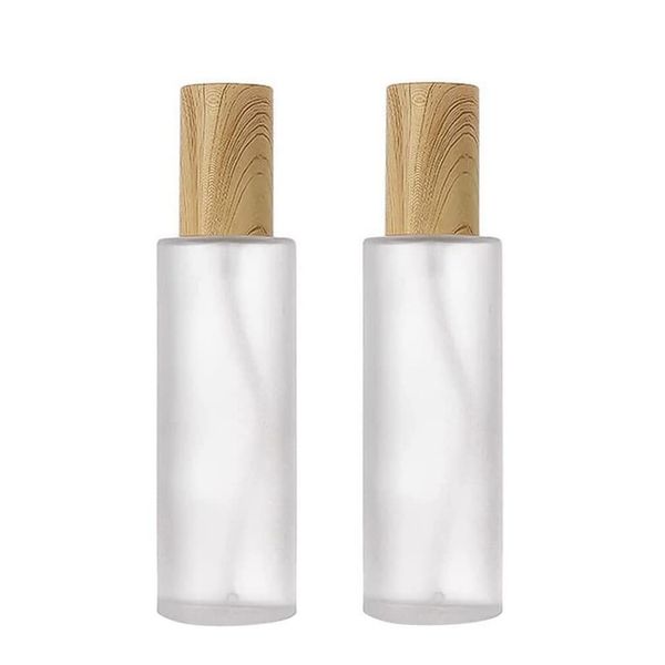 2 x 120ml Clear Frosted Glass Lotion Pump Bottles Empty Refillable Travel Toiletries Container Cosmetic Pump Dispenser Plastic Wood Grain Bottles Essential Oil Lids