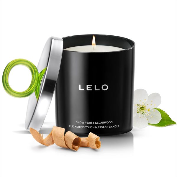 LELO Flickering Touch Massage Candle - Highly scented candle body massage oil that blends with sensual massage oils, Snow Pear & Cedarwood
