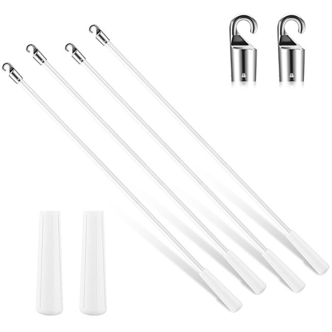 Bokon 4 Pcs Blinds Wand Replacement with Hook and Handle White Fiberglass Long Vertica Blind Wand for Windows Curtain Door Shades Opener Accessory (17 Inch)