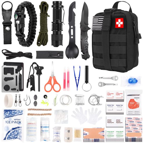 Survival kit, Gifts for Christmas Man Dad Husband, 280PCS Survival First Aid kit, Professional Survival Gear Camping Accessories First Aid Supplies for Camping Home Car Outdoor Adventure