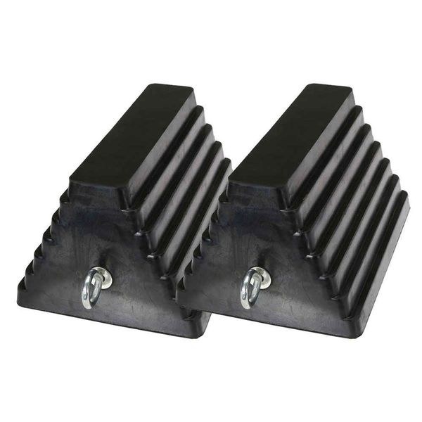 US Cargo Control Rubber Double-Sided Wheel Chock w/Eye Bolt (5.5"W), 2-Pk