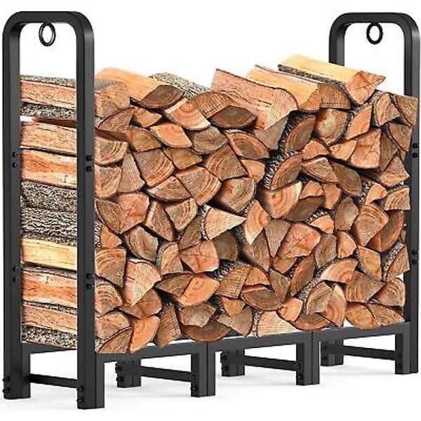 4ft Firewood Storage Rack Outdoor Log Holder Fireplace Heavy Duty Wood Stacker