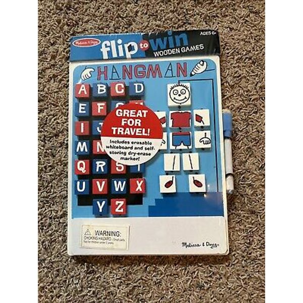 NEW Melissa & Doug FLIP TO WIN Wooden HANGMAN Game 2095 w/ Dry Erase Marker