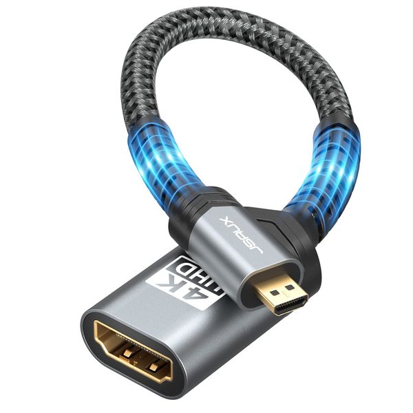 JSAUX Micro HDMI auf HDMI Adapter, Micro HDMI Stecker auf HDMI 2.0 Buchse Kabel, 4K@60Hz HDR 3D Dolby 18Gbps,kompatibel für Smartphones, Tablets, Kameras und andere vergoldete Geräte-Grau