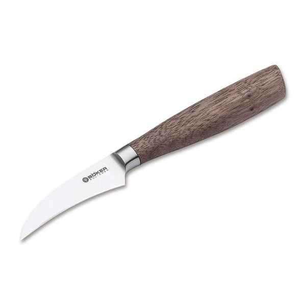 BÖKER Solingen® Core Round Professional Paring Knife with Wooden Handle - Curved Stainless Steel Blade 7 cm - Paring Knife - Forged Tournament Knife Rustproof Brown