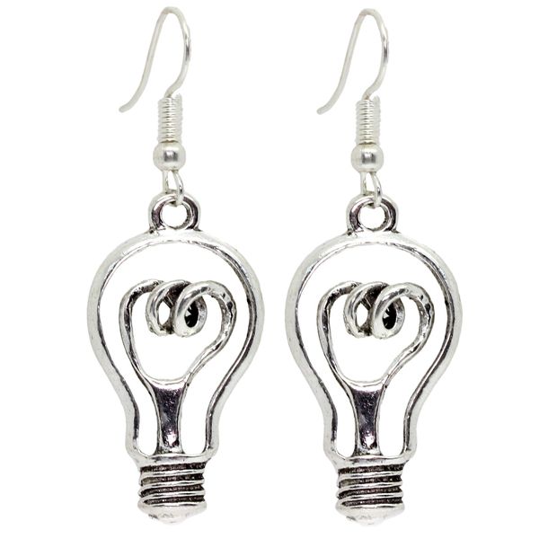 Bluebubble BRIGHT SPARK Silver Light Bulb Dangle Earrings on Gift Card