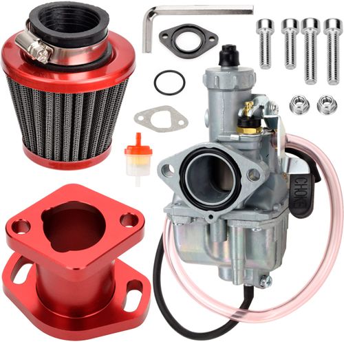 FVRITO Performance VM22 26mm Carburetor Carb for Predator 212cc 196cc Coleman CT200U BT200X Mini Bike KT196 Go Kart GX160 GX200 6.5hp Clone Engine with 38mm Air Filter Intake Manifold Stage 1 Kit Red