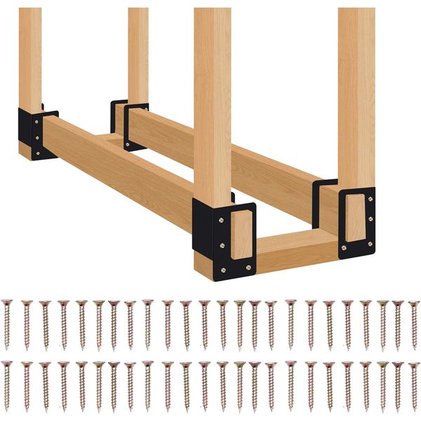 4 Pack Firewood Log Storage Rack Bracket,Indoor Outdoor Adjustable Heavy Duty Po