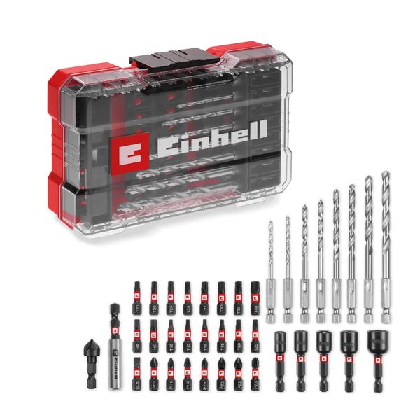 Original Einhell M-CASE 39-piece impact-resistant accessory set (25 mm bits, metal drill bits, 60 mm bit holder, socket spanner, countersink incl. storage box)