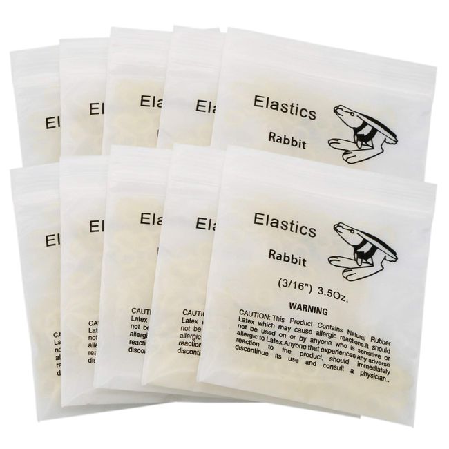 10Packs/1000Pcs Dental Orthodontic Elastics Latex Rubber Bands (10Bags-Rabbit-3/16-3.5OZ)