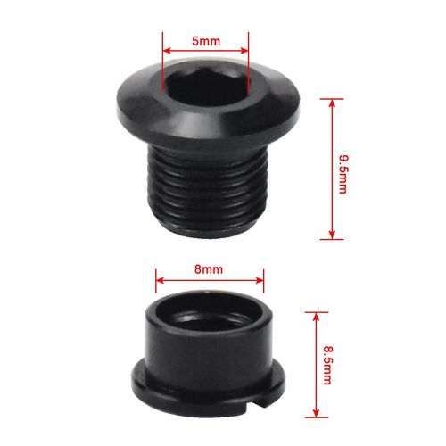 Granvoo Pack of 5 Single Chainring Bolts, M8 Bicycle Crank Bolt, 7075 Aluminium Alloy Bicycle Crank Arm Screw Mount Cap for Road Bike Mountain Bike BMX MTB Black
