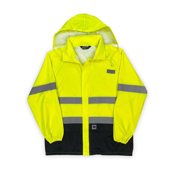 Buffalo Outdoors® Class 2 Hi Vis Safety Hooded Rain Shell (Medium), Hi-vis, Medium