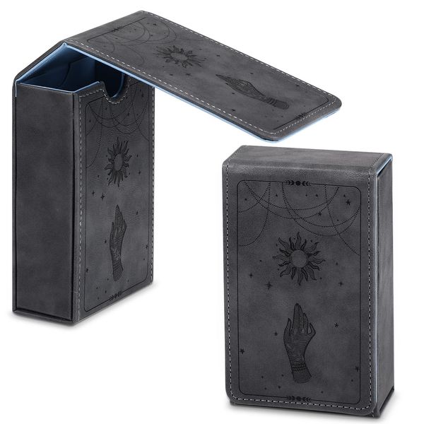 PU Leather Tarot Cards Case Moon Design Playing Cards Holder Tarot Deck Protective Case for Most Standard Size Tarot Cards Playing Cards Gothic Oracle Cards (Sun Style)