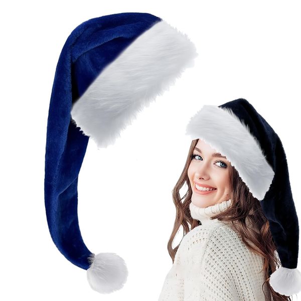 Extra Long Blue Santa Hat Christmas Hats 30 * 75cm for Kids,Adults,Classic Xmas Hat Plush Santa Claus Hat,Unisex Velvet Father Christmas Hat Costume,Christmas Party Hat Cap for Xmas New Year Party