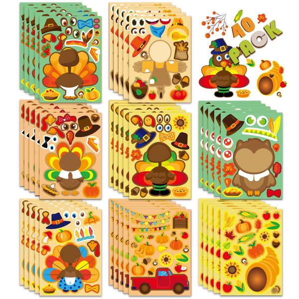 Thanksgiving Stickers for Kids 40 Sheets Make a Turkey Face Stickers Thanksgiving Party Games Favors Supplies Turkey Games Crafts Stickers Autumn Fall Stickers Thanksgiving Decorations Teacher Reward