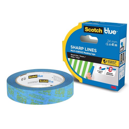 ScotchBlue Sharp Lines Advanced Masking Tape, 24 mm x 41 m - Scotch Adhesive Blue Painters Tape For Super-Sharp Paint Lines, Indoor & Outdoor, with 3M Advanced Technology, PEFC Controlled Sources