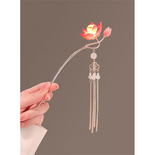 Lantern Light Tassel Hairpins Hair Stick Chinese Coiled Hair Antique Hair Pin Hair Accessories for Women Lotus-#01