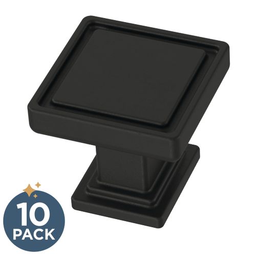 FRANKLIN BRASS Recessed Square (10-Pack) Cabinet Knobs | Matte Black Handles for Dresser Furniture Drawers/Kitchen/Door/Bathroom | 1" P49575C-FB-B