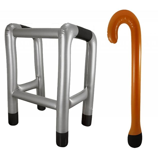 DIGITAL SPOT Inflatable Blow Up Walking Stick & Zimmer Frame Novelty Party Dress Up Accessory Walking Frame & Stick Set