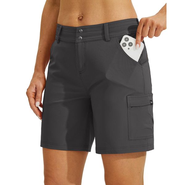 WILLIT Damen Golf Wanderhose Kurz Cargo Shorts Schnelltrockner Sportliche Stretch Shorts Lässige Sommer Shorts Trekkinghose Outdoor leichte mit Taschen 7" Dunkelgrau 44/ US12