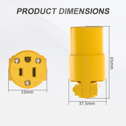 Muelnmey 5PCS Extension Cord Ends Electrical Replacement Connector NEMA 5-15R 15A 125V Yellow Shell 2 Pole 3 Wire Grounding Female Straight blade electric plug replacement power cord socket,UL Listed.