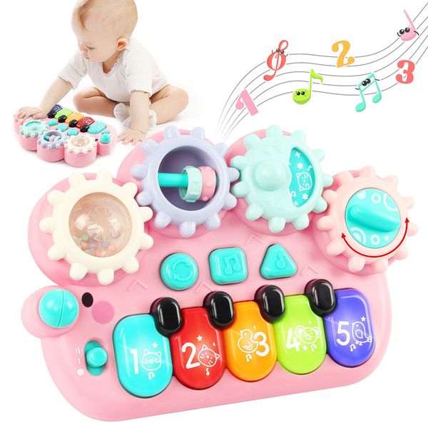 BAOLI Baby Piano Toys 18 Months, Kids Piano Keyboard with Gears Game, Light Up Musical Toys for Toddlers Boys Girls, Early Educational Music Toy, Kids Birthday Gift Pink