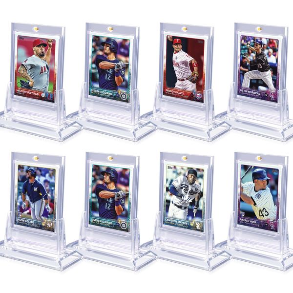 8Pcs Magnetic Card Holders for Trading Card, Baseball Card Protectors with 8 Stands, 35pt Acrylic Hard Card Sleeves Case for Sports Cards, MTG Cards, YUGIOH Cards, Standard Cards Storage and Display